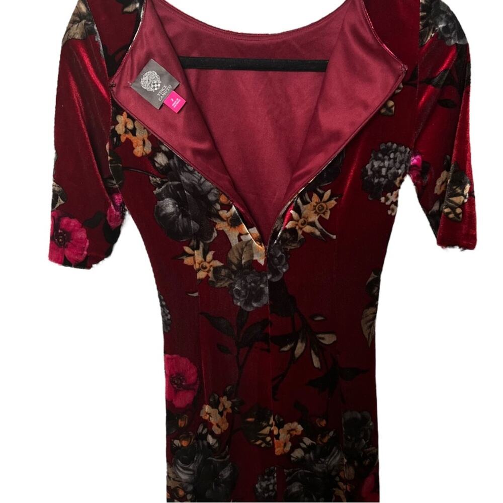 Vince Camuto Velvet Floral Ruched Short Sleeve Dress Size 2 - Picture 6 of 13